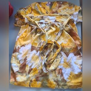 Yellow and Brown Watercolor Print Tie-Waist Top